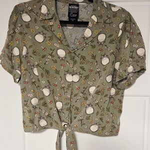 Her Universe Green Totoro Floral Button Down Shirt